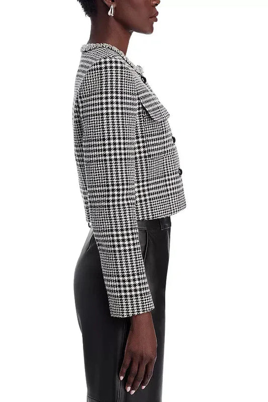 virginia Houndstooth Crystal Trim Jacket - Black/White