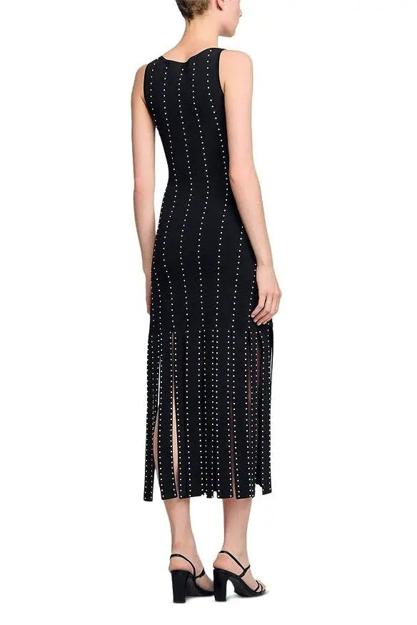 marjorie Fringed Knit Maxi Dress in black Avalabel