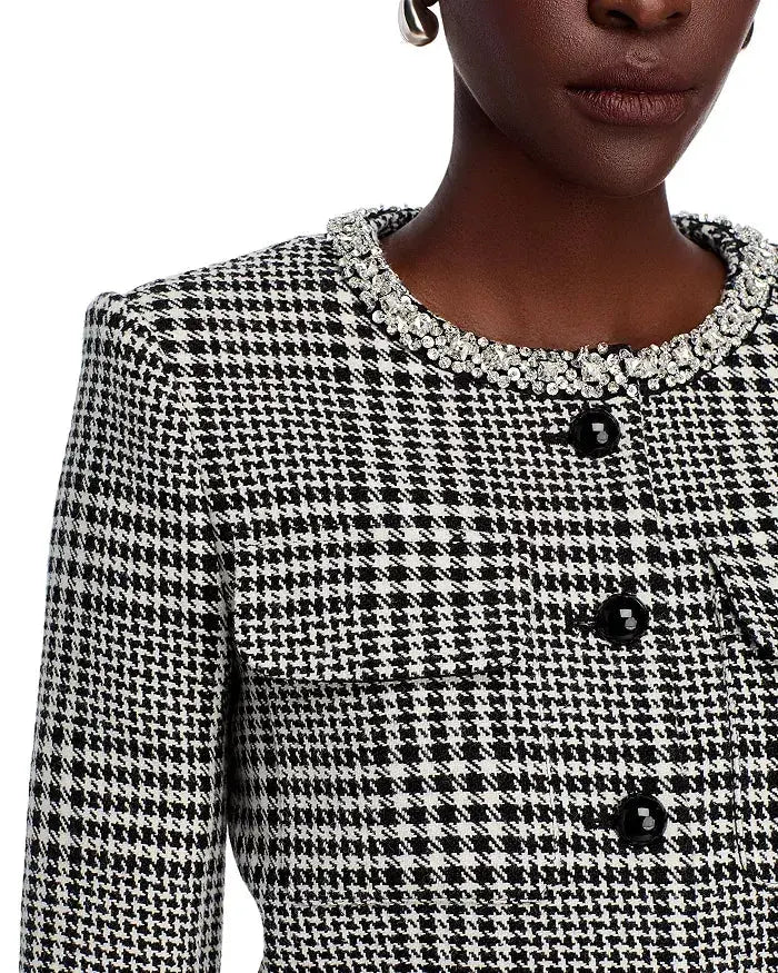 virginia Houndstooth Crystal Trim Jacket - Black/White Avalabel