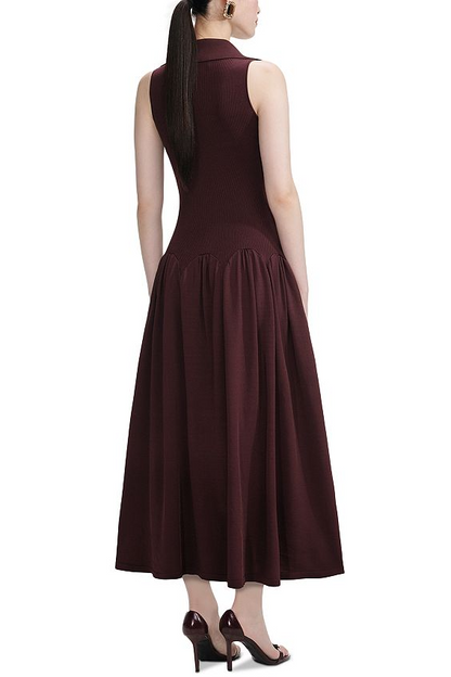 meredith Ribbed Midi Dress in brick red