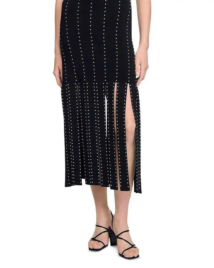 marjorie Fringed Knit Maxi Dress in black Avalabel