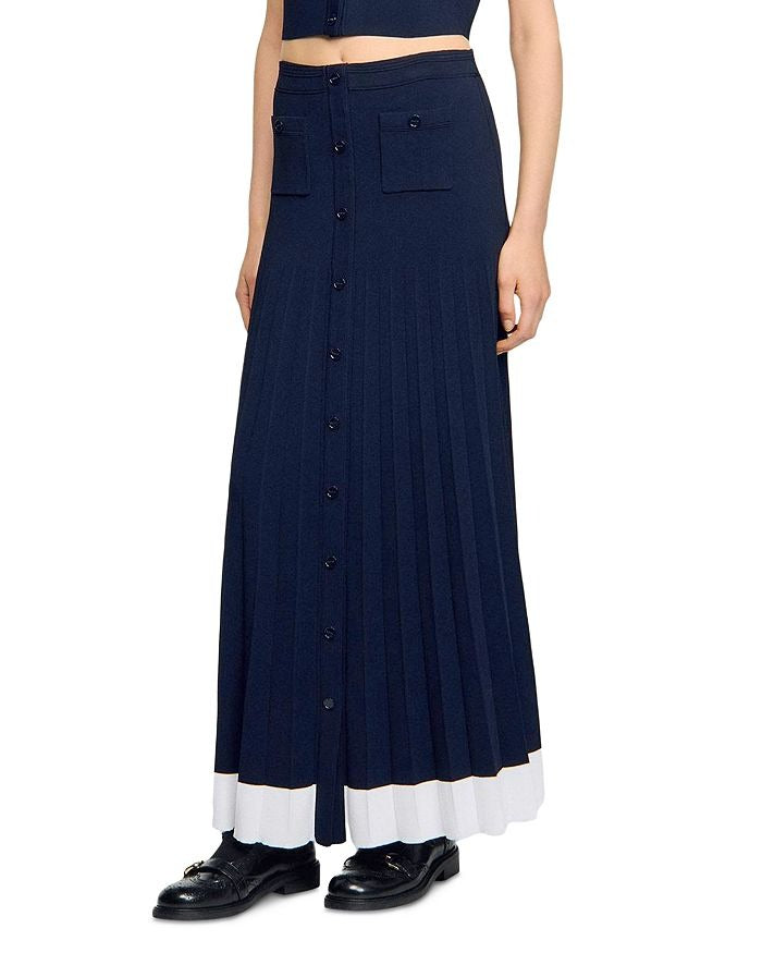 lyuba Two Tone Cropped Sleeveless Cardigan & Knit Skirt