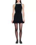 simona ruffle trim Beaded mini Dress in black Avalabel