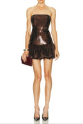 Strapless Sequin Bubble Mini Dress in Brown Avalabel