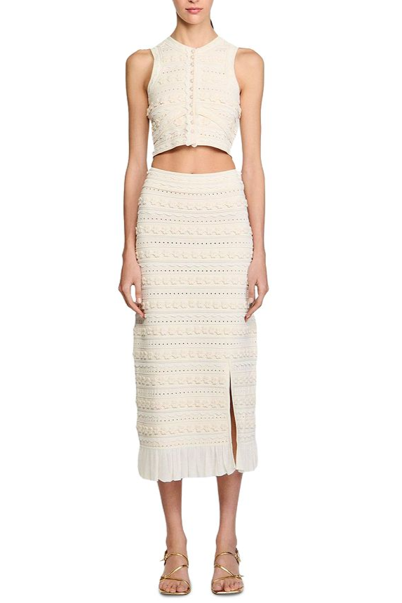 Crochet Trim Knit Skirt in Ecru Avalabel