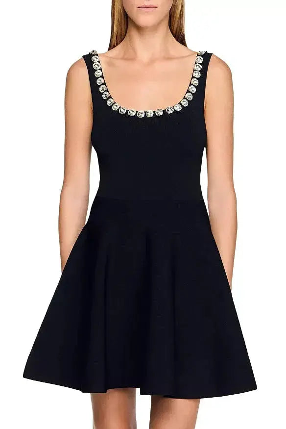 octavia rhinestone Embellished Knit Mini Dress in black Avalabel