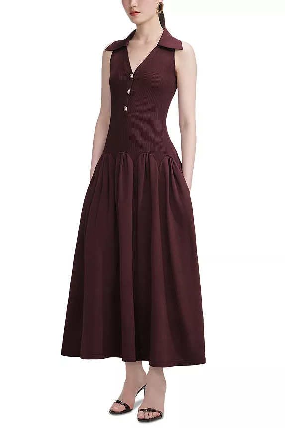 meredith Ribbed Midi Dress in brick red Avalabel
