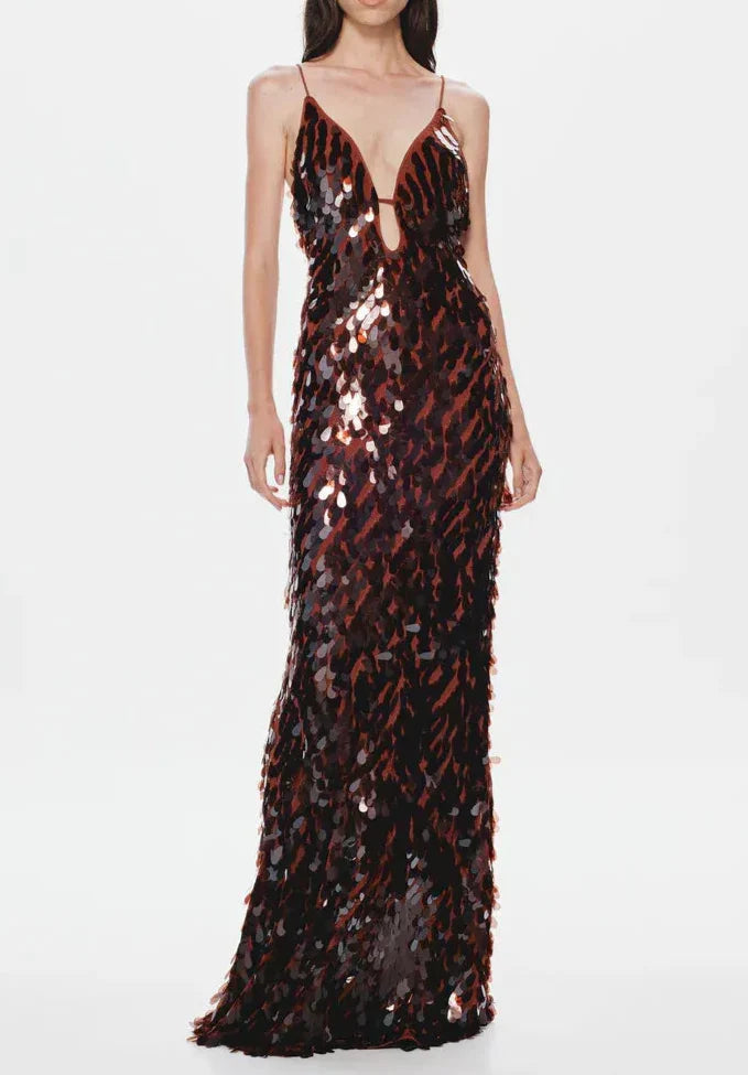 The Sequin Maxi Dress in Brown Avalabel