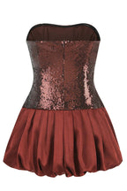 Strapless Sequin Bubble Mini Dress in Brown Avalabel