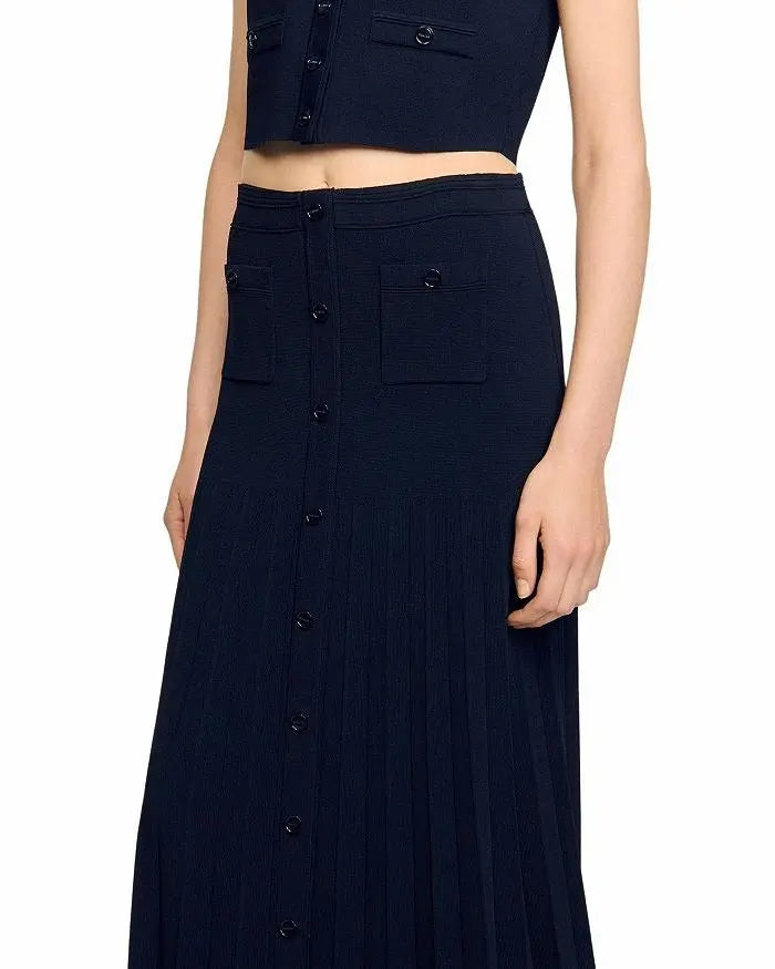 lyuba Two Tone Cropped Sleeveless Cardigan & Knit Skirt Avalabel