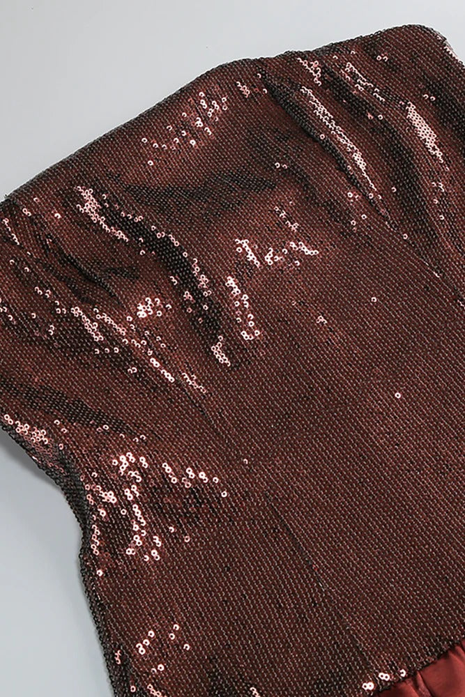 Strapless Sequin Bubble Mini Dress in Brown Avalabel