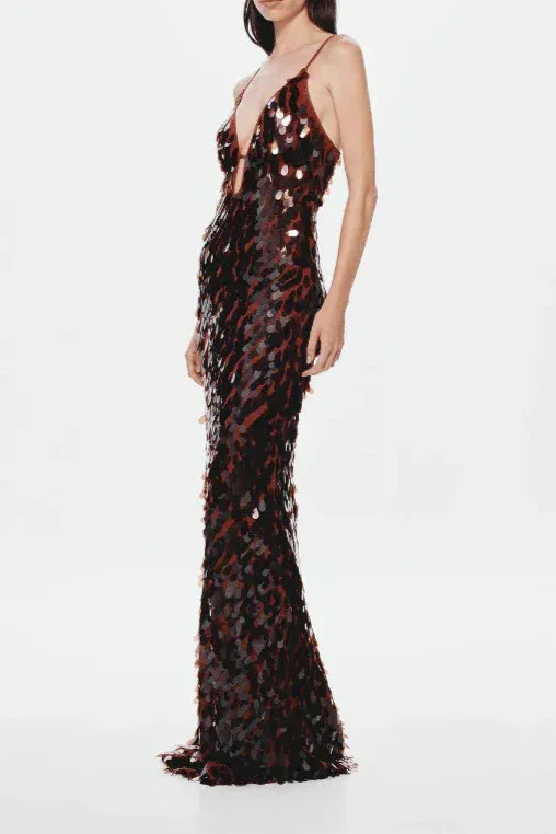 The Sequin Maxi Dress in Brown Avalabel