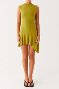 Mesh Pleated Bodycon Mini Dress in Lime Avalabel