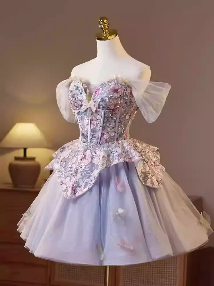 Kelly Floral Print Embroidery Tulle Puffy Mini Dress Avalabel