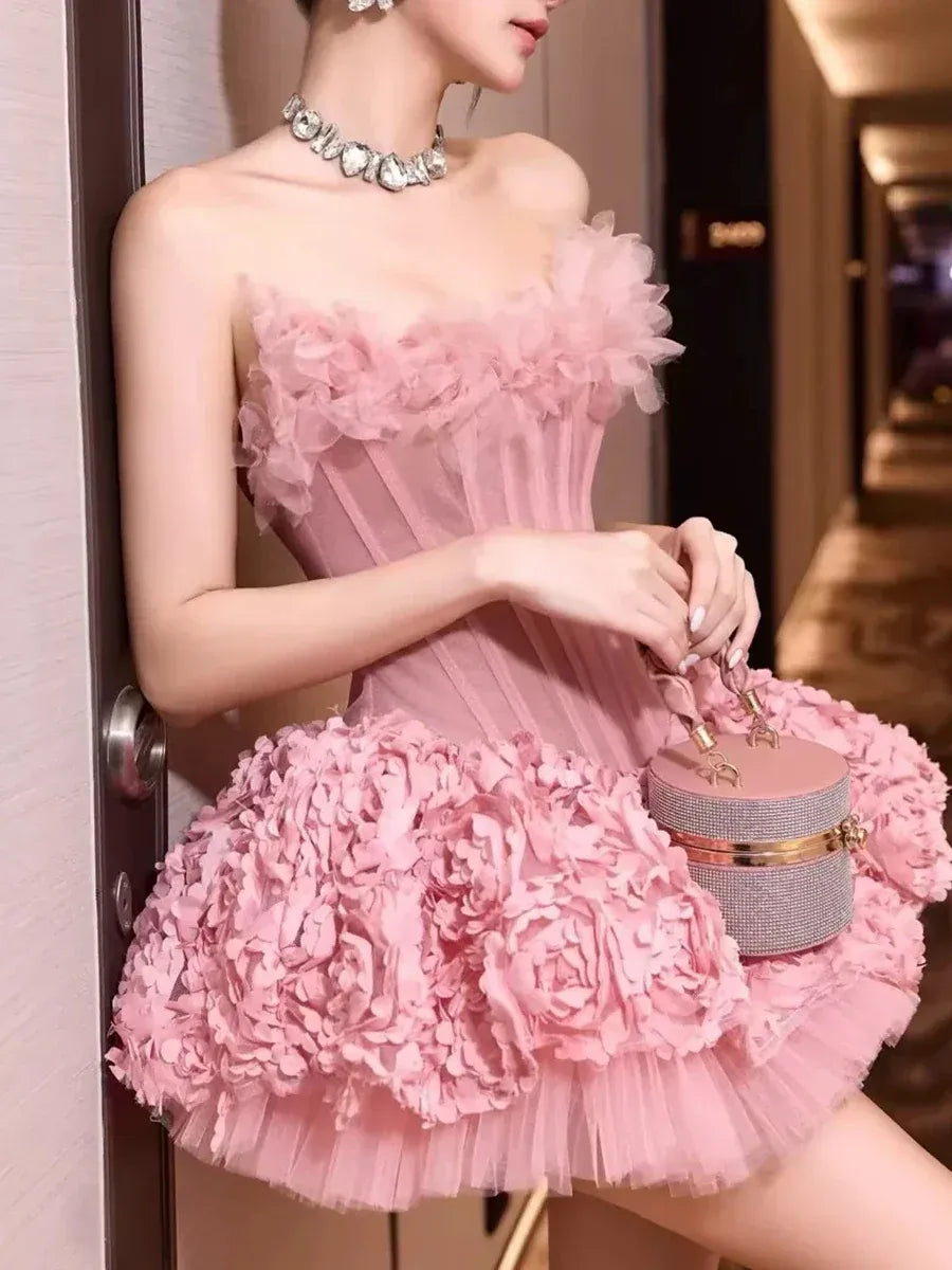 Strapless Petal Floral Corset A Line Dress Avalabel