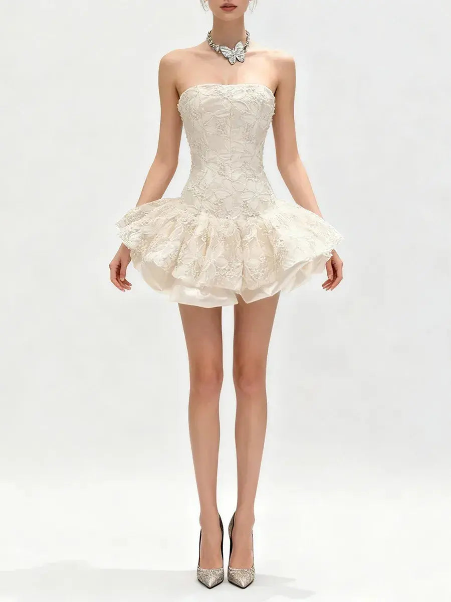 katherine Embroidered Lace Ruffle Mini Dress in pink Avalabel