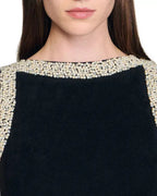 simona ruffle trim Beaded mini Dress in black Avalabel