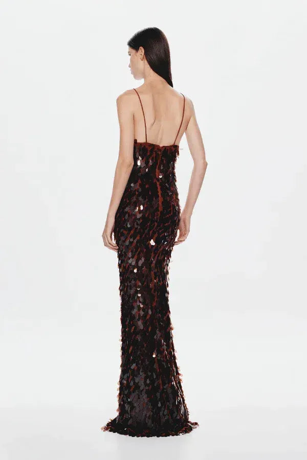 The Sequin Maxi Dress in Brown Avalabel