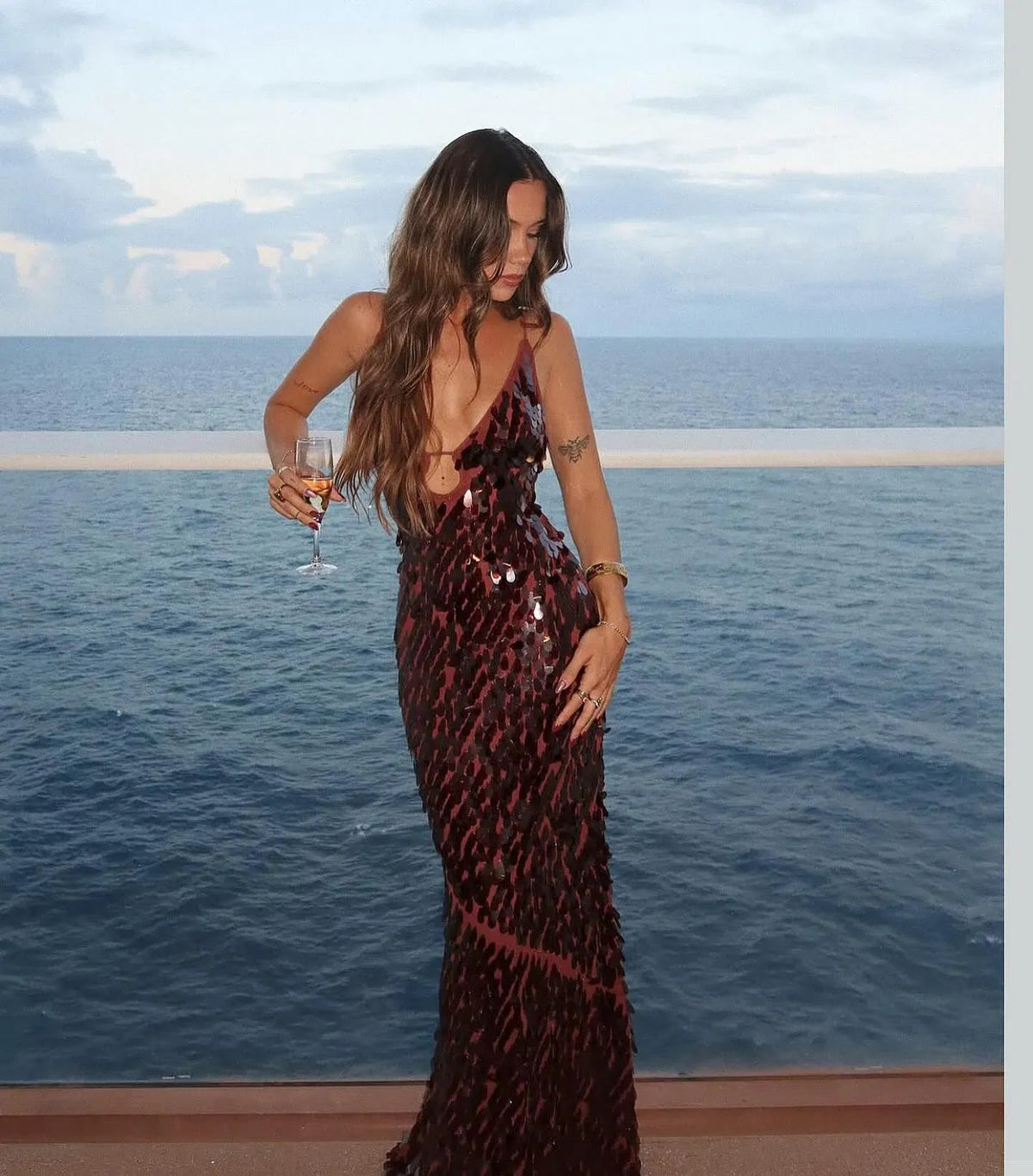 The Sequin Maxi Dress in Brown Avalabel
