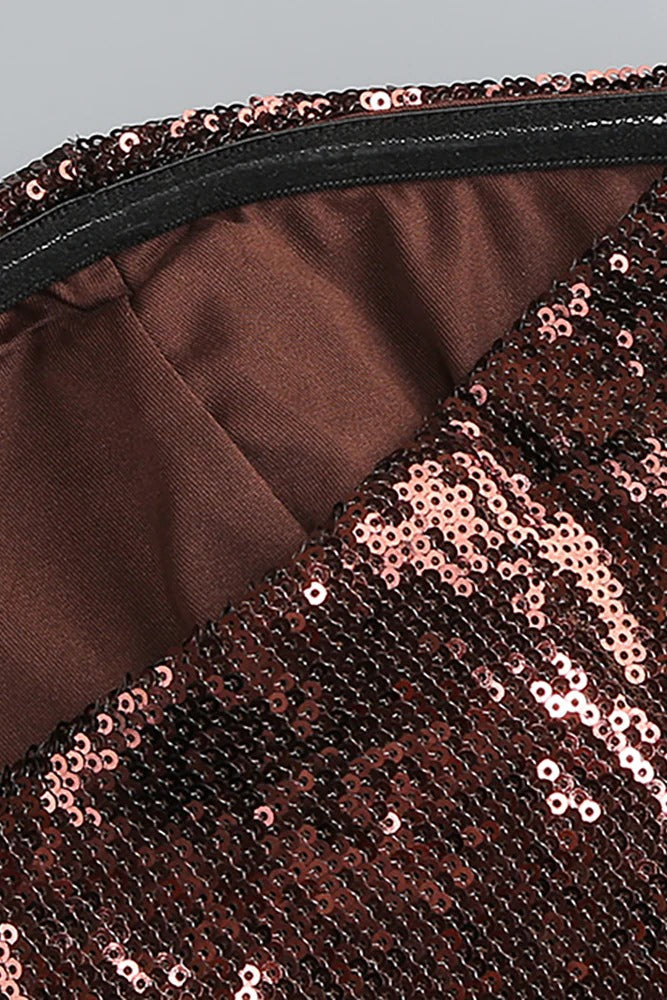 Strapless Sequin Bubble Mini Dress in Brown Avalabel