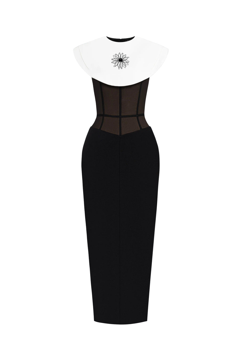 bernice black sleeveless Midi Dress With White Cape Avalabel