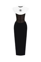 bernice black sleeveless Midi Dress With White Cape Avalabel