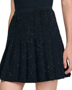 Jody Black Short Tweed Pleated Skirt Avalabel