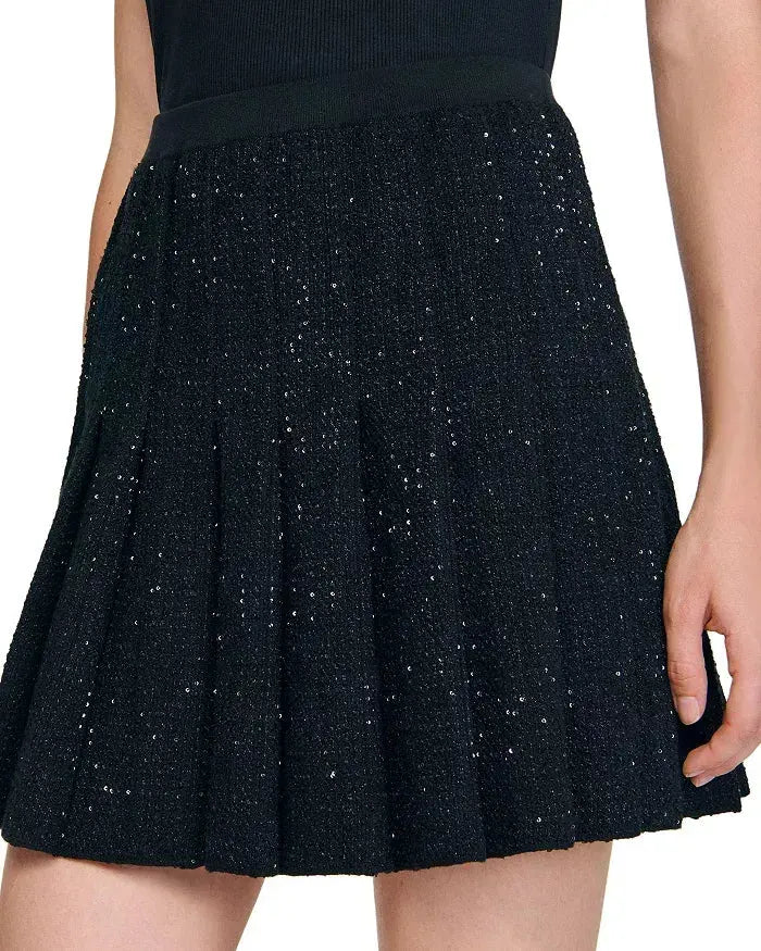 Jody Black Short Tweed Pleated Skirt Avalabel