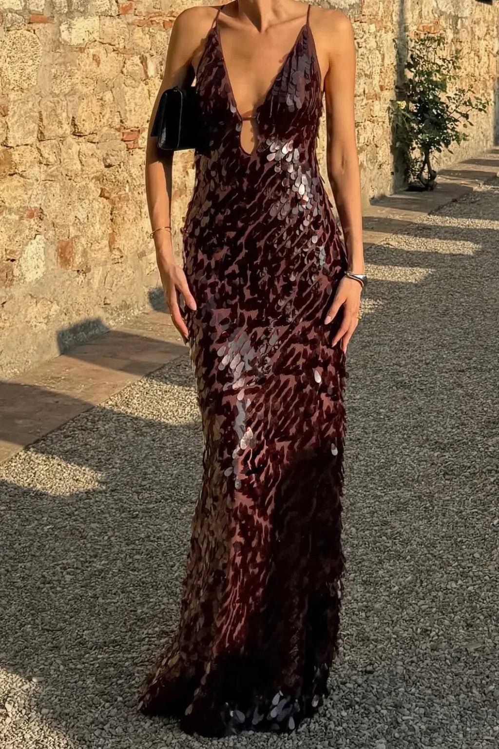 The Sequin Maxi Dress in Brown Avalabel