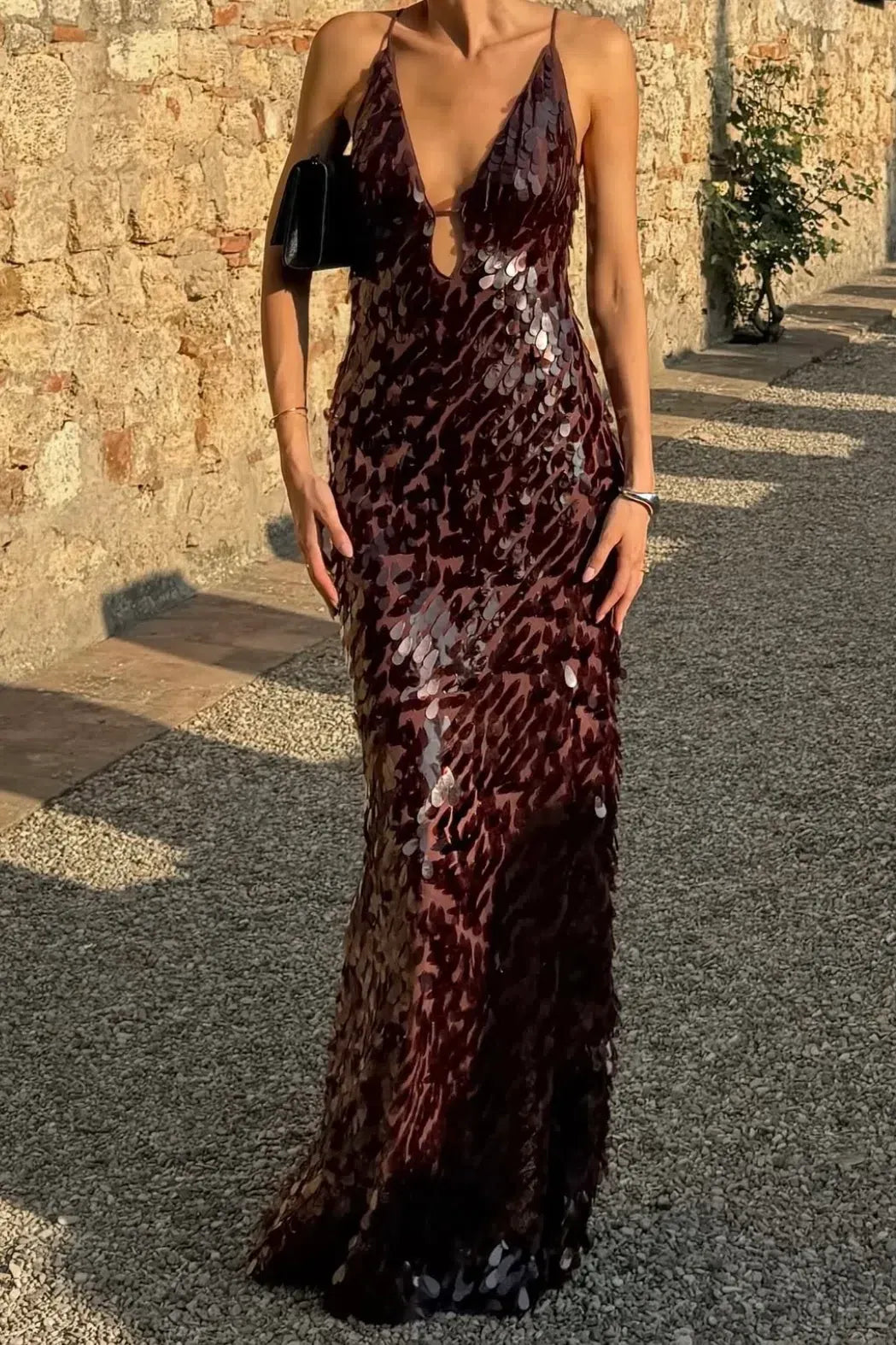 The Sequin Maxi Dress in Brown Avalabel