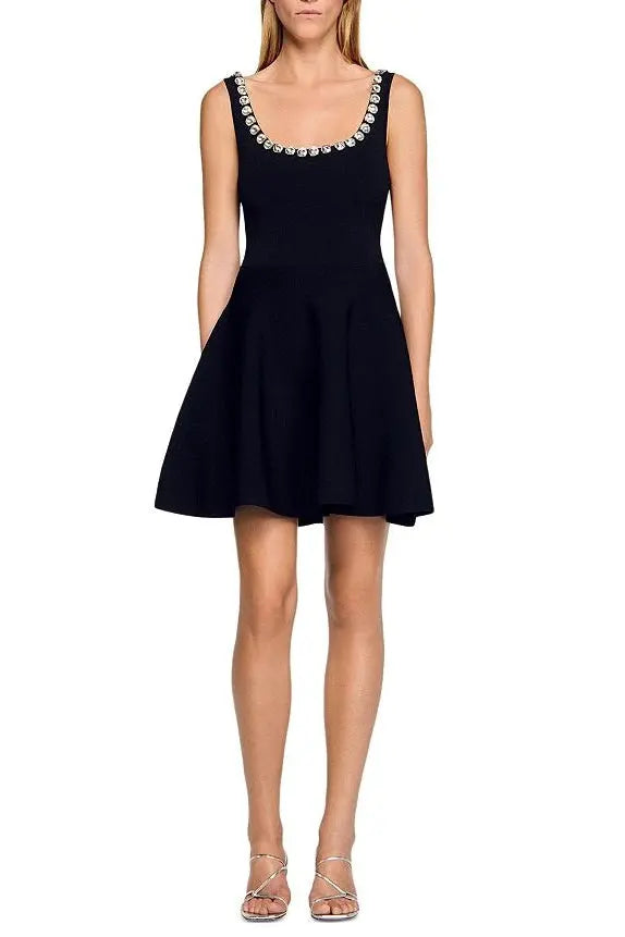octavia rhinestone Embellished Knit Mini Dress in black Avalabel