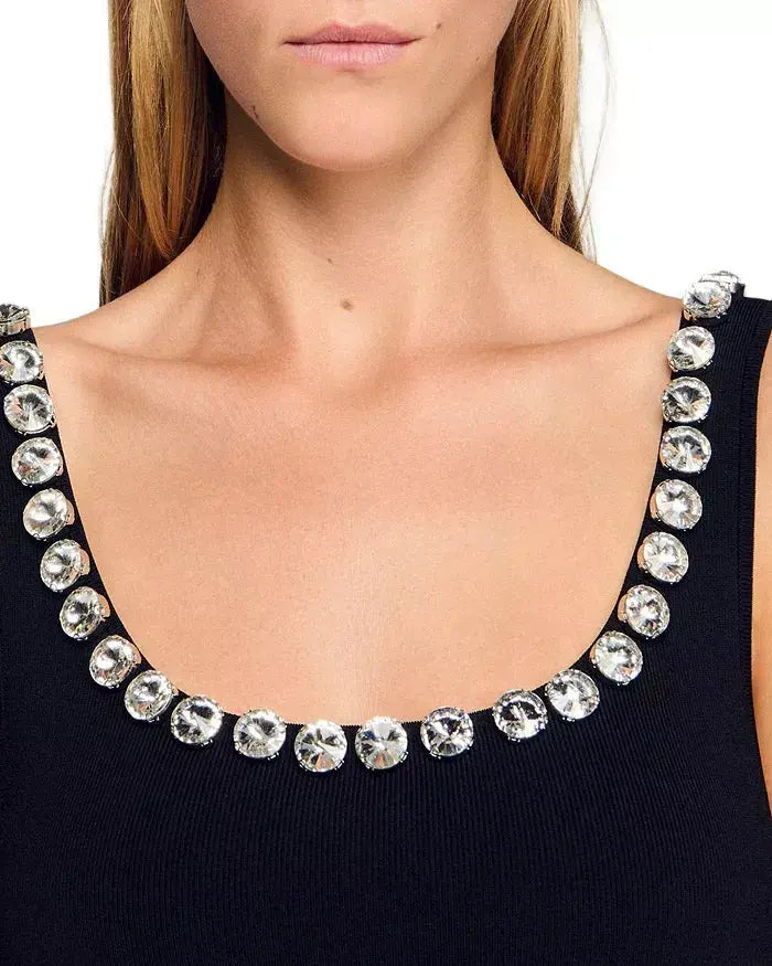 octavia rhinestone Embellished Knit Mini Dress in black Avalabel