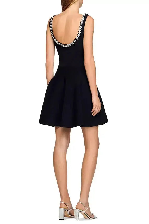 octavia rhinestone Embellished Knit Mini Dress in black Avalabel