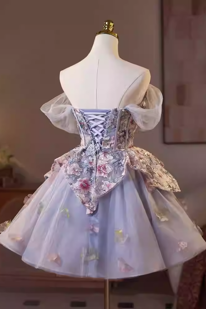 Kelly Floral Print Embroidery Tulle Puffy Mini Dress