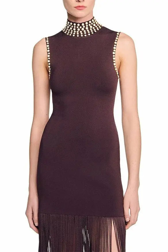 lara Brown Fringe Knit Embellished sleevless midi Dress Avalabel