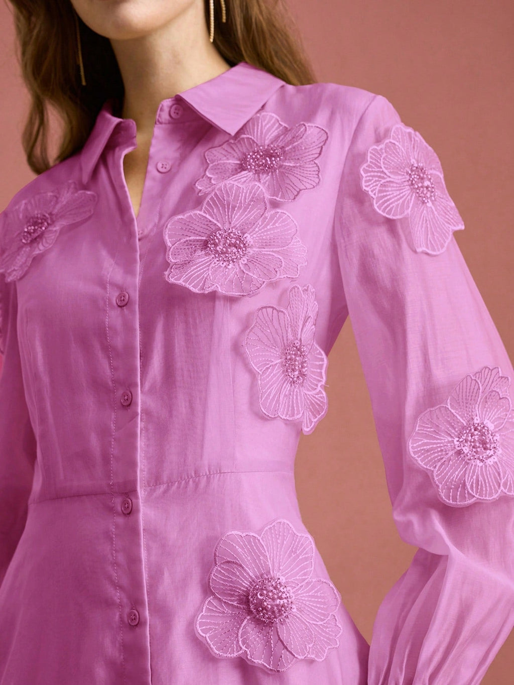 susanna floral Applique Shirt Midi Dress in pink Avalabel