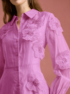 susanna floral Applique Shirt Midi Dress in pink Avalabel