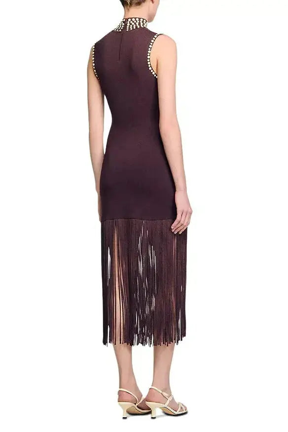 lara Brown Fringe Knit Embellished sleevless midi Dress Avalabel