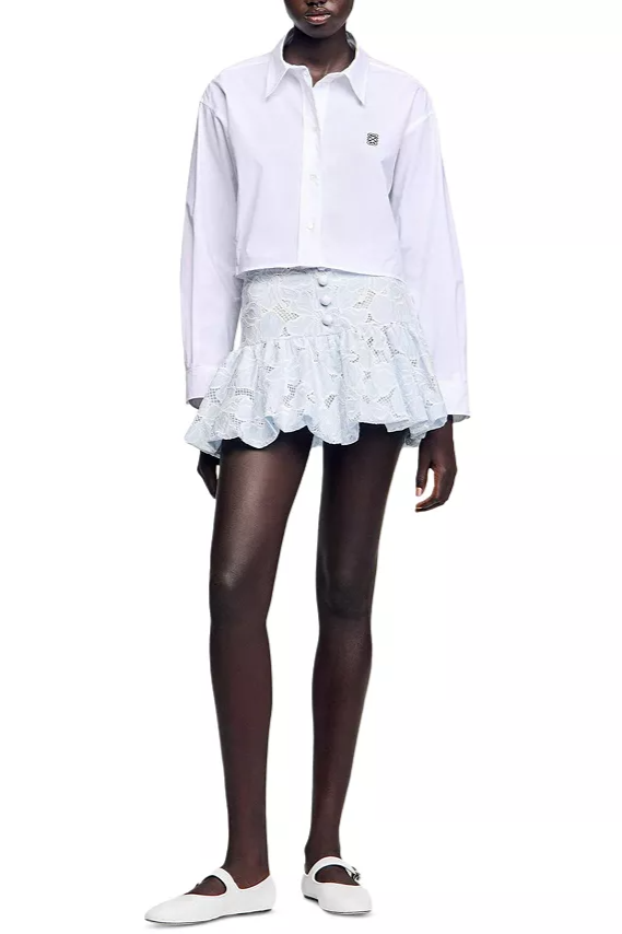 Lace Flower Embroidery Mini Skirt in Sky Blue