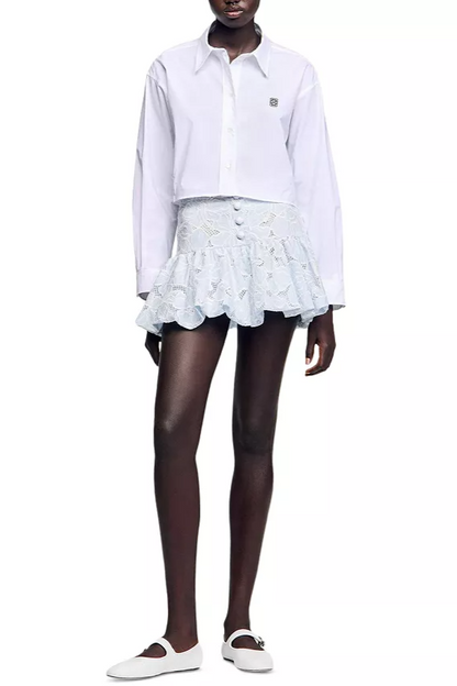 Lace Flower Embroidery Mini Skirt in Sky Blue