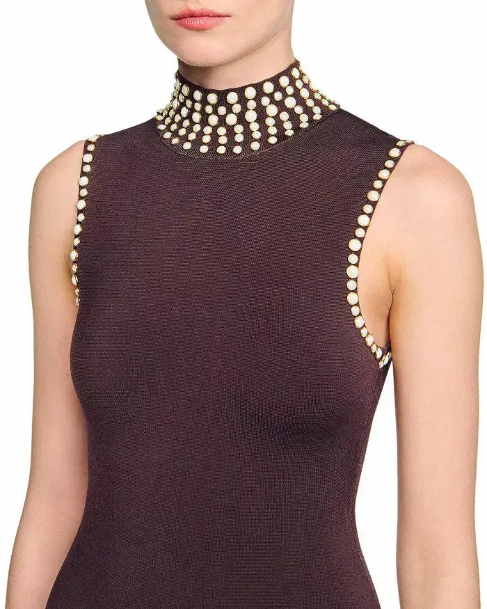 lara Brown Fringe Knit Embellished sleevless midi Dress Avalabel