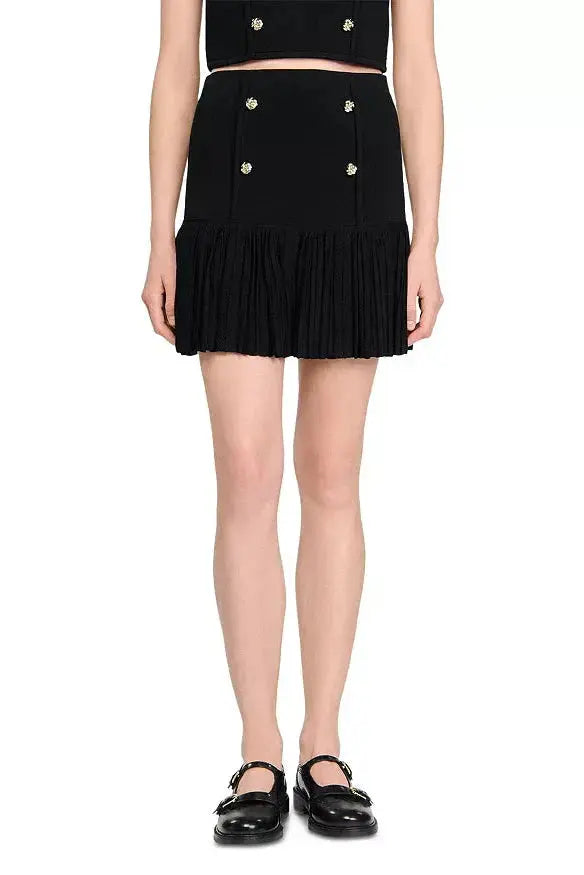 marcia black Double Breasted Ruffle Mini Skirt Avalabel