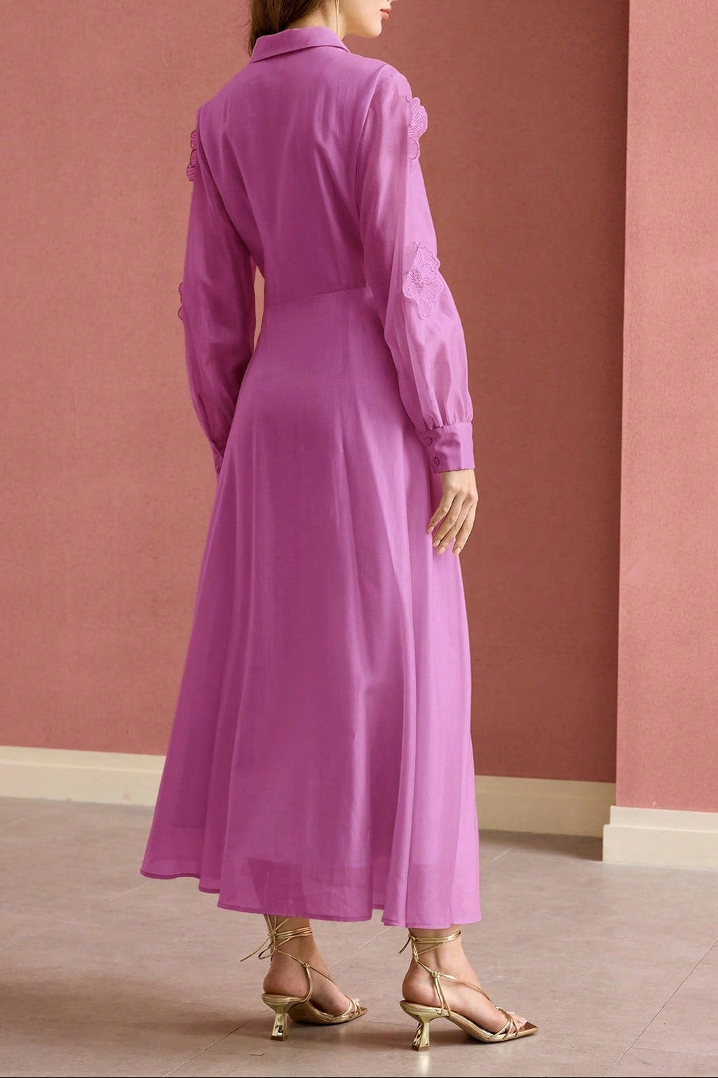 susanna floral Applique Shirt Midi Dress in pink Avalabel