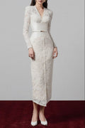 kimberley white v-neck lace patchwork midi dress Avalabel