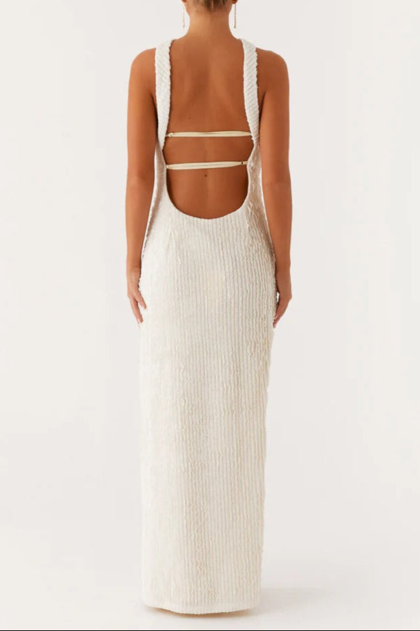 Halter Strapless Slit Maxi Dress in Ivory