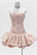 katherine Embroidered Lace Ruffle Mini Dress in pink Avalabel