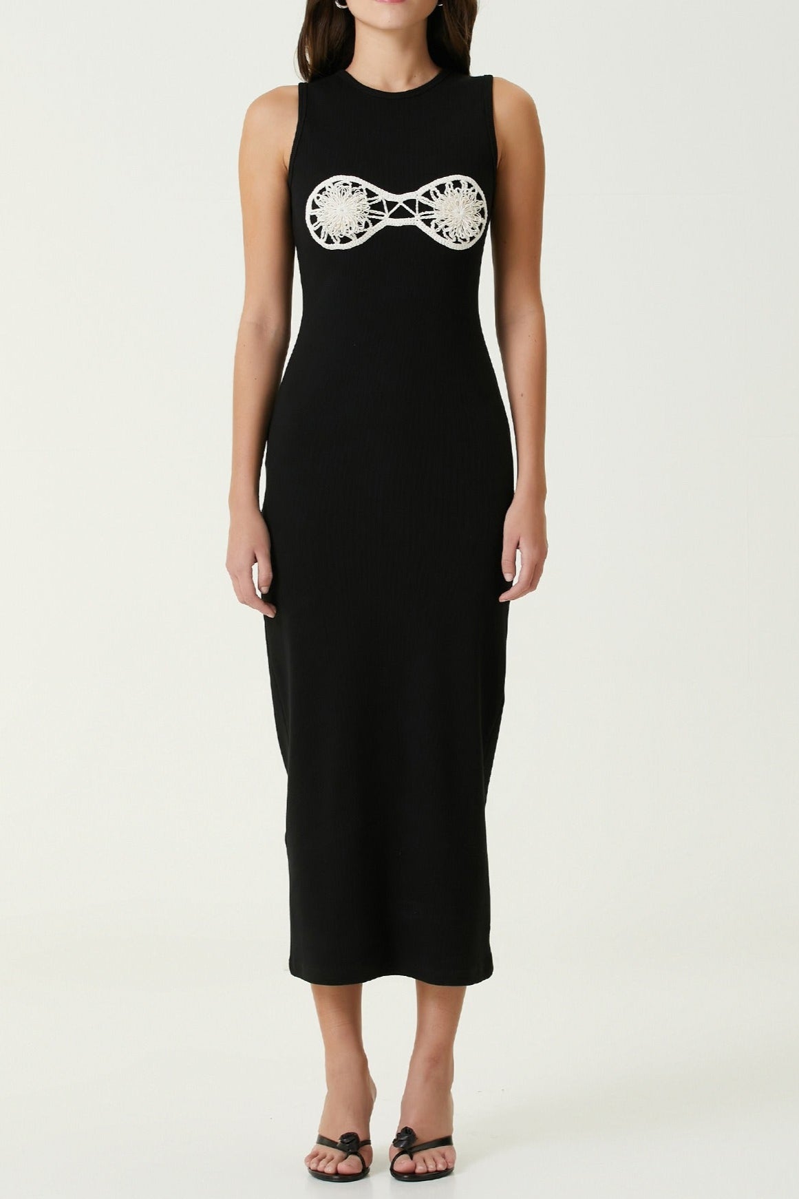 Carol Black Crochet Bra Cotton Tank Midi Dress