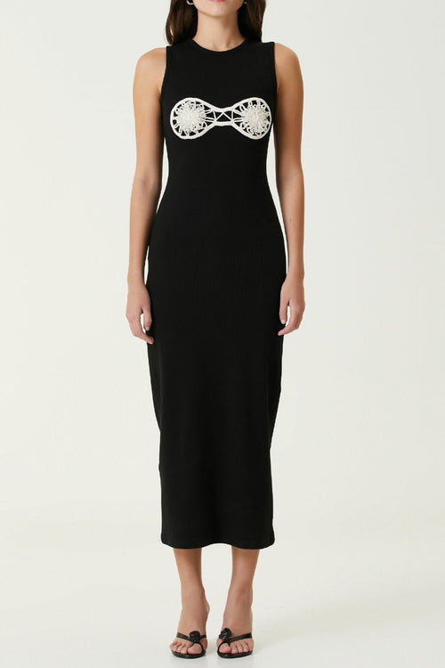 Carol Black Crochet Bra Cotton Tank Midi Dress Avalabel