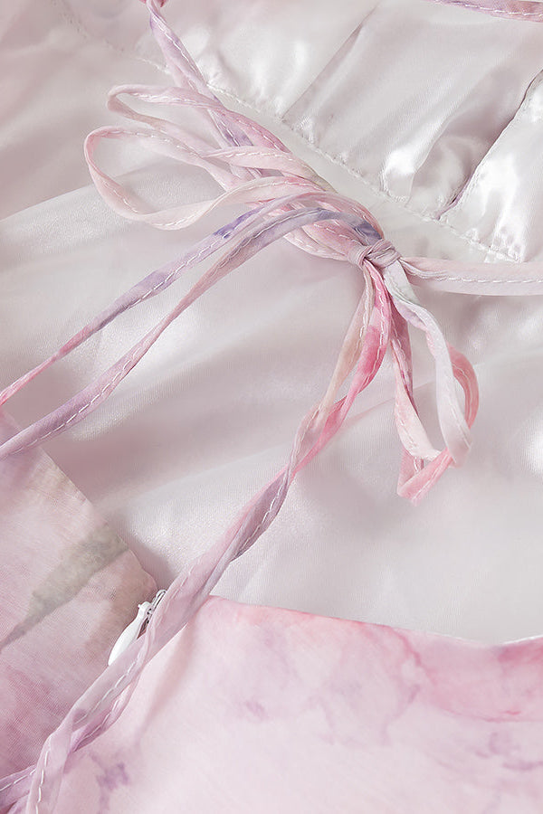 Helen 3D Flower Chiffon Ruffle Mini Dress in Pink Avalabel