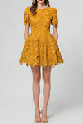 Sylvia Orange Beaded Hollow Crochet Mini Dress Avalabel